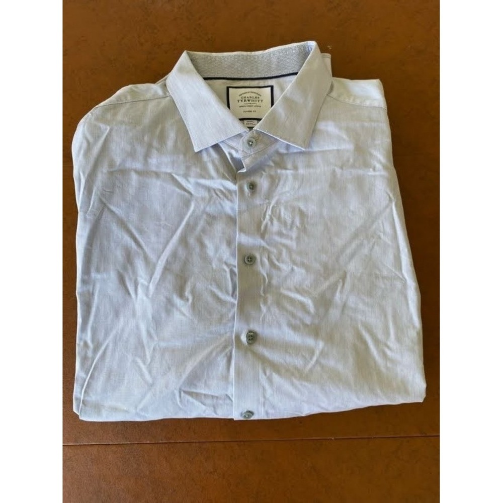 Charles Tyrwhitt Classic Fit Dress Shirt 19/37 Blue Striped Long Sleeve